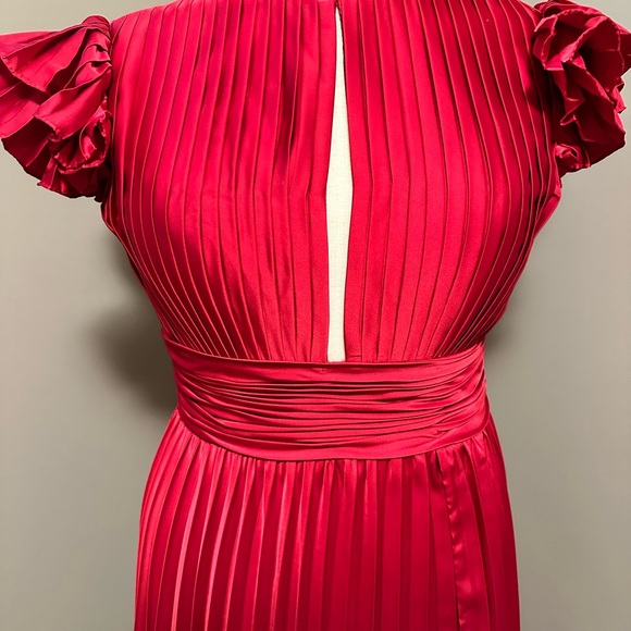 SOLD - High Neck Ruffle Sleeve Pleated Keyhole Gown - Picture 3 of 7